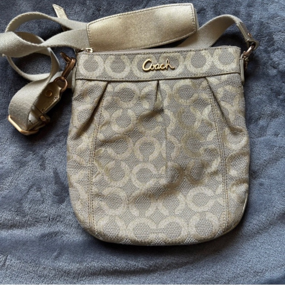 Coach Beige Signature Canvas Crossbody with Gold Logo